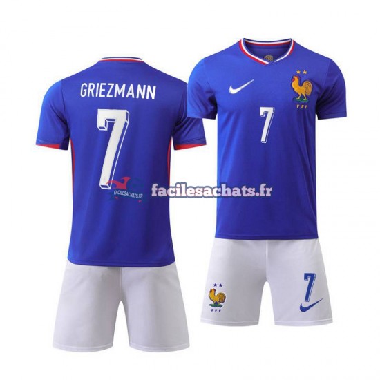 Maillot France Antoine Griezmann 7 Euro 2024 Bleu Domicile Enfant MC