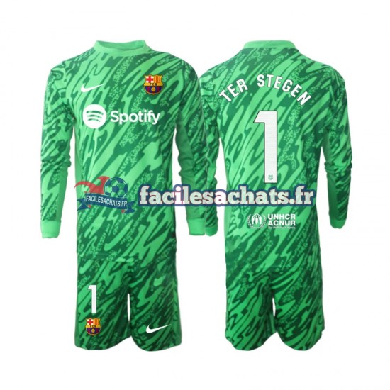 Maillot FC Barcelone Ter Stegen 1 2024-2025 Gardien Vert Domicile Enfant ML