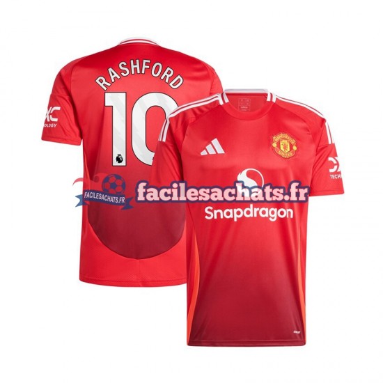 Maillot Manchester United Marcus Rashford 10 2024-2025 Rouge Domicile Homme MC