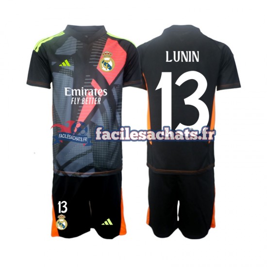 Maillot Real Madrid Andriy Lunin 13 2024-2025 Gardien Noir Extérieur Enfant MC