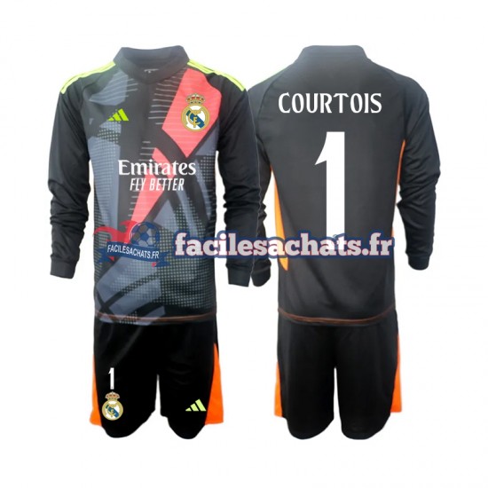 Maillot Real Madrid Thibaut Courtois 1 2024-2025 Gardien Noir Extérieur Enfant ML