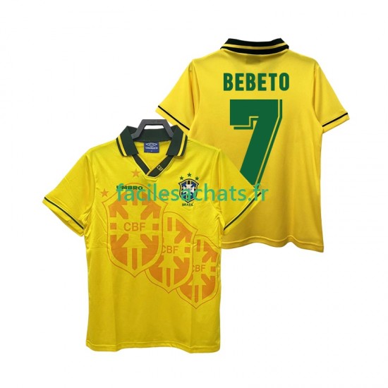 Maillot Brésil BEBETO 7 Retro 1994 Domicile Homme MC