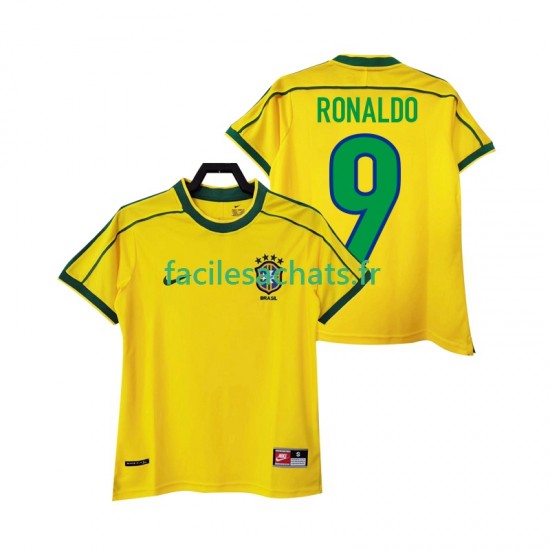 Maillot Brésil RONALDO 9 Retro 1998 Domicile Homme MC