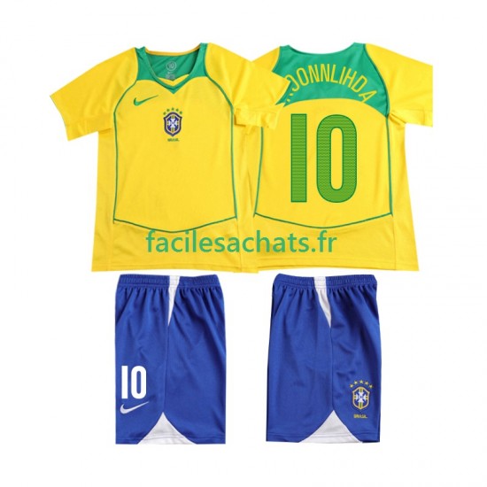 Maillot Brésil RONALOINHO 10 Retro 2004 Domicile Enfant MC