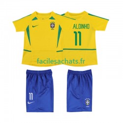 Maillot Brésil RONALOINHO 11 Retro 2002 Domicile Enfant MC