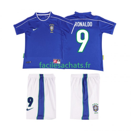 Maillot Brésil Ronaldo 9 Retro 1998 Extérieur Enfant MC