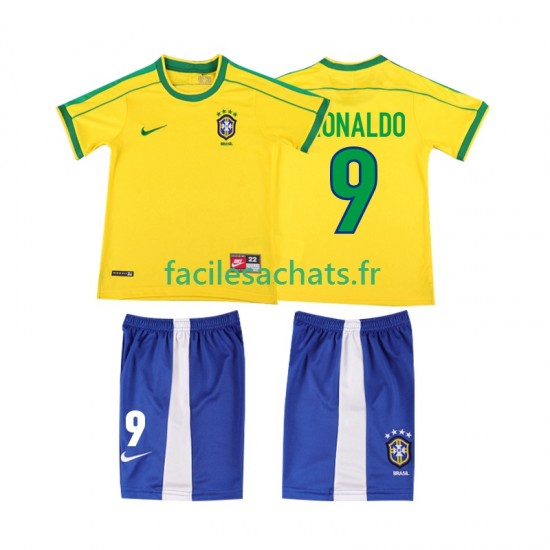 Maillot Brésil Ronaldo 9 Retro 1998 Domicile Enfant MC