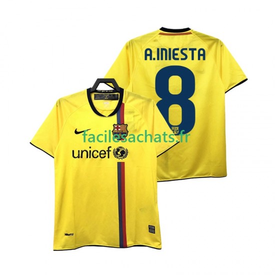 Maillot FC Barcelone A INIESTA 8 Retro 2008 2009 Extérieur Homme MC
