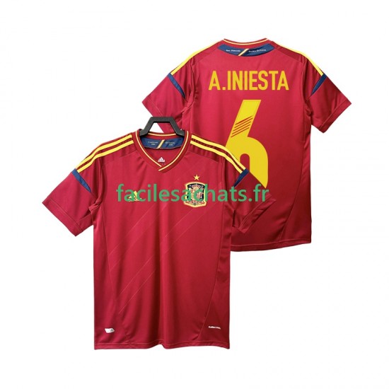 Maillot Espagne Andres Iniesta 6 Retro 2012 Domicile Homme MC