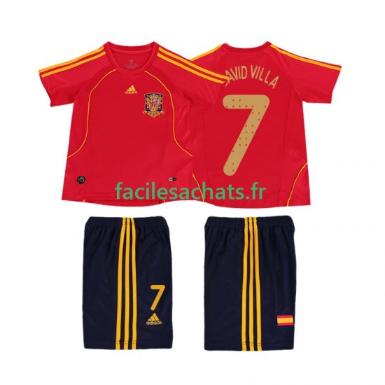 Maillot Espagne DAVID VILLA 7 Retro 2008 Domicile Enfant MC