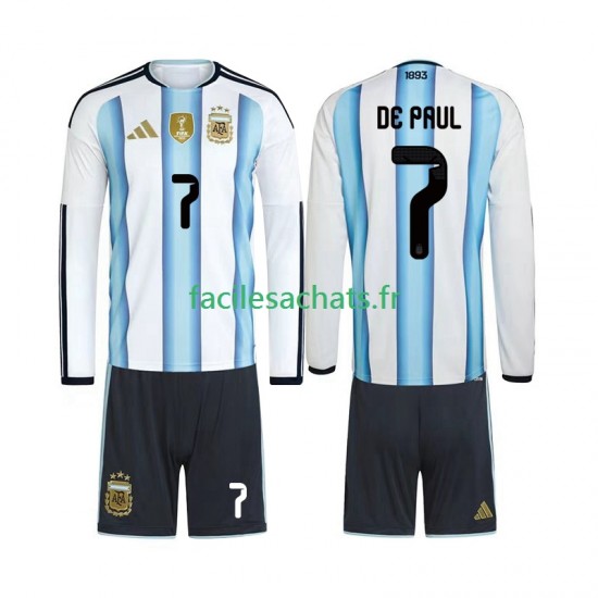 Maillot Argentine Rodrigo De Paul 7 Domicile Coupe du Monde 2026 Enfant ML