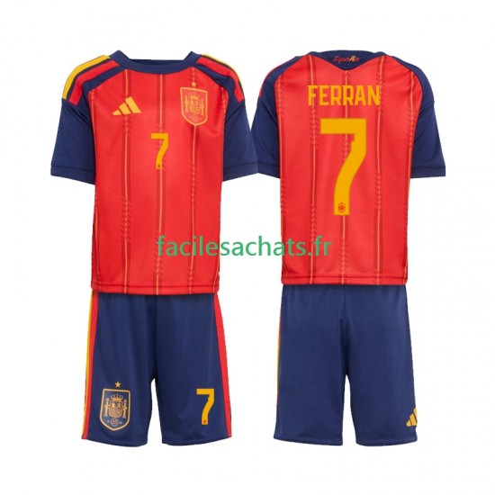 Maillot Espagne Ferran Torres 7 Domicile Coupe du Monde 2026 Enfant MC