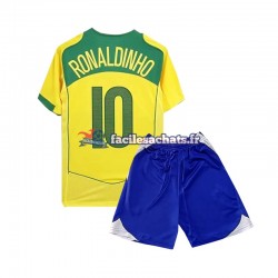 Maillot Brésil Ronaldiho 10 Retro 2004 Domicile Enfant MC