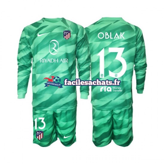 Maillot Atlético Madrid Jan Oblak 13 2023-2024 Gardien Vert Extérieur Enfant ML