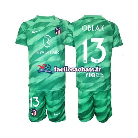 Maillot Atlético Madrid Jan Oblak 13 2023-2024 Gardien Vert Extérieur Enfant MC