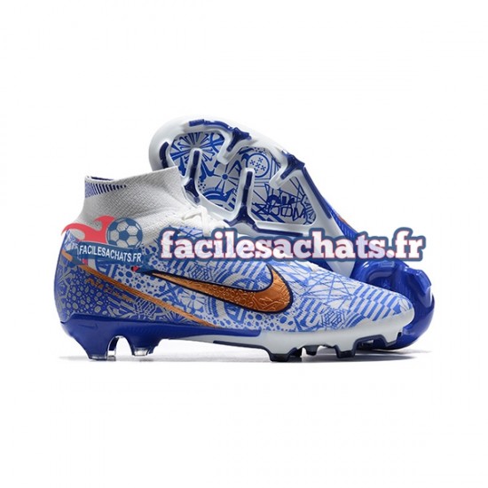 Nike Air Zoom Mercurial Superfly IX Elite FG Or Bleu Blanc Chaussures de Football