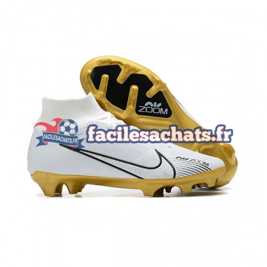 Nike Air Zoom Mercurial Superfly IX Elite FG Or Blanc Chaussures de Football