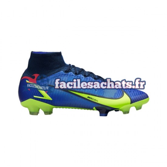 Nike Mercurial Superfly VIII Recharge Elite FG Bleu Jaune Chaussures de Football