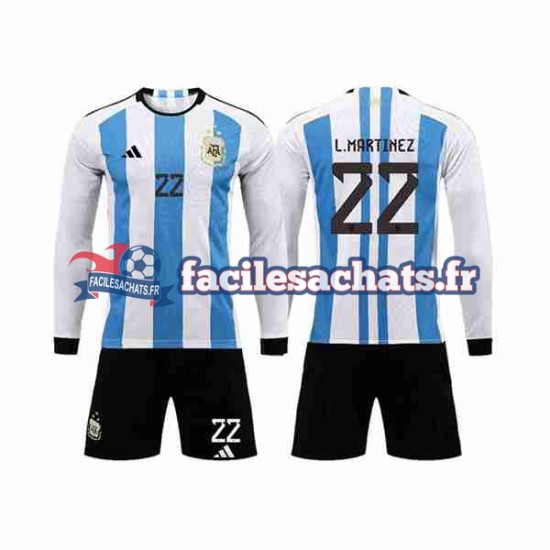 Maillot Argentine 3 Stars Lautaro Martinez 22 World Cup 2022 Domicile Enfant ML