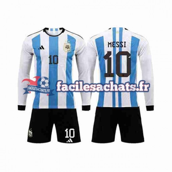 Maillot Argentine 3 Stars Lionel Messi 10 World Cup 2022 Domicile Enfant ML