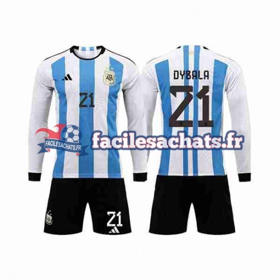 Maillot Argentine 3 Stars Paulo Dybala 21 World Cup 2022 Domicile Enfant ML