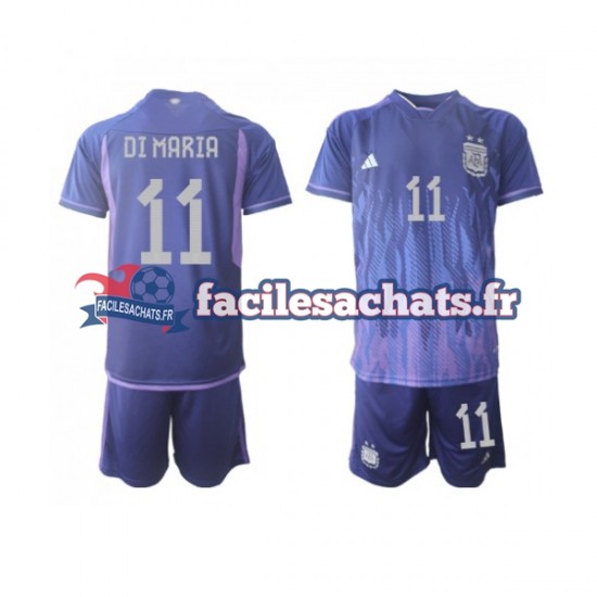 Maillot Argentine Di Maria 11 World Cup 2022 Extérieur Enfant MC