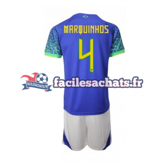 Maillot Brésil Marquinhos 4 World Cup 2022 Extérieur Enfant MC