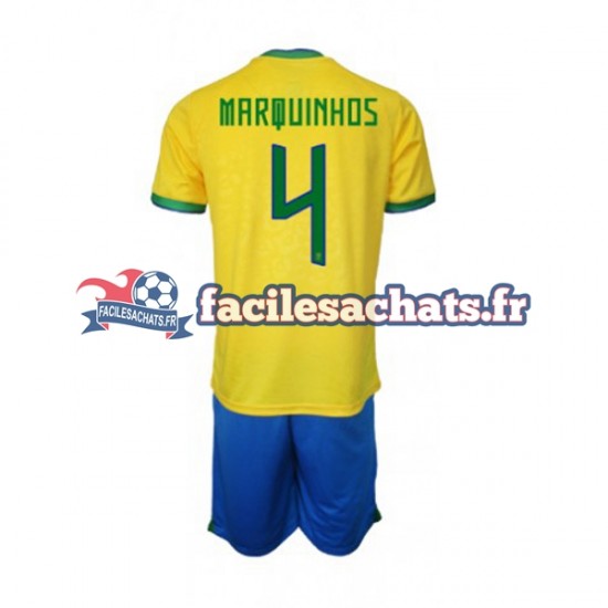 Maillot Brésil Marquinhos 4 World Cup 2022 Domicile Enfant MC