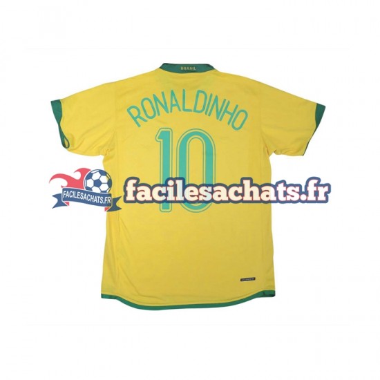 Maillot Brésil RONALDINHO 10 Retro 2006 Domicile Homme MC