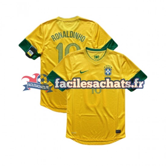 Maillot Brésil RONALDINHO 10 Retro 2012 Domicile Homme MC