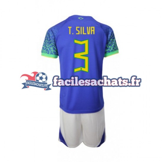 Maillot Brésil Thiago Silva 3 World Cup 2022 Extérieur Enfant MC