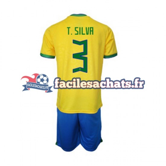 Maillot Brésil Thiago Silva 3 World Cup 2022 Domicile Enfant MC