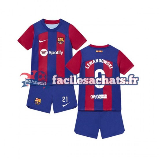 Maillot FC Barcelone Robert Lewandowski 9 2023-2024 Domicile Enfant MC