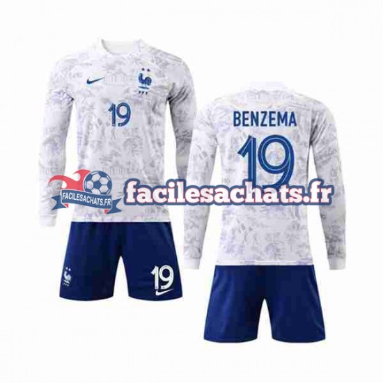 Maillot France Benzema 19 World Cup 2022 Extérieur Enfant ML