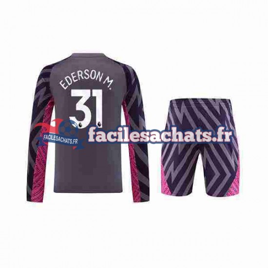 Maillot Manchester City Ederson Moraes 31 2023-2024 Gardien Extérieur Enfant ML