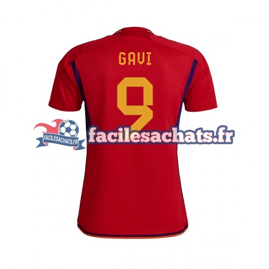 Maillot Espagne Gavi 9 World Cup 2022 Domicile Homme MC