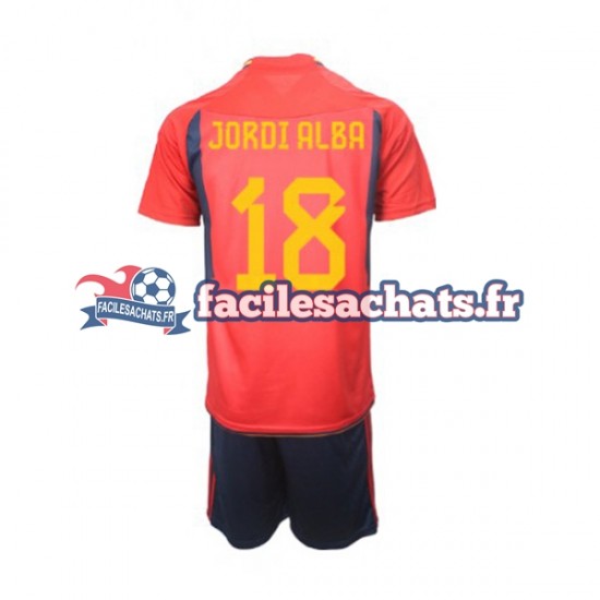 Maillot Espagne Jordi Alba 18 World Cup 2022 Domicile Enfant MC