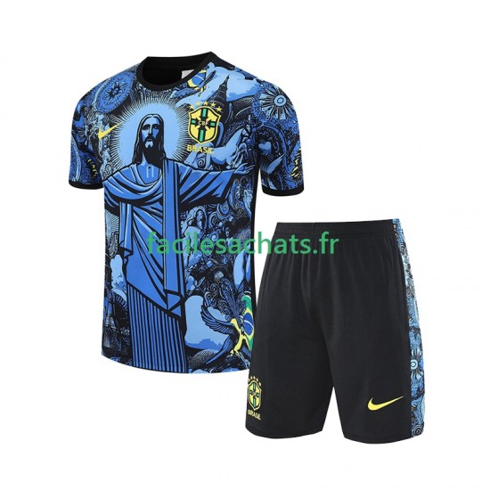 Brésil JESUS Football Shirts 2024-2025 Bleu Domicile Enfant MC