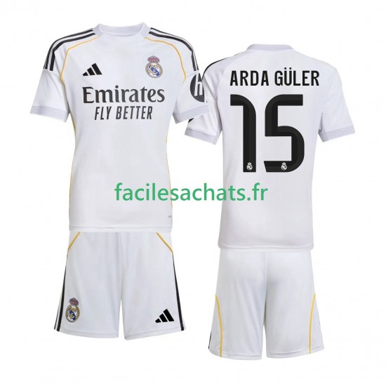 Maillot Real Madrid Arda Guler 15 2025-2026 Domicile Enfant MC