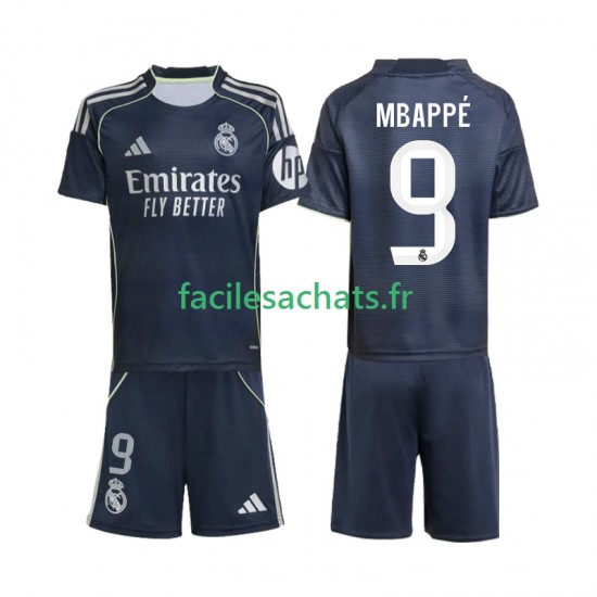 Maillot Real Madrid Kylian Mbappe 9 2025-2026 Extérieur Enfant MC