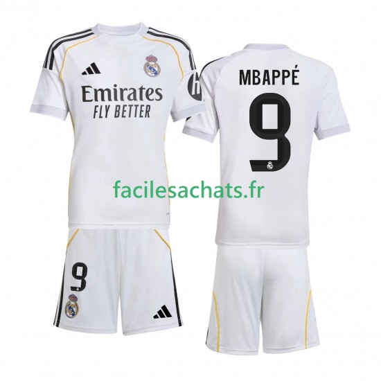 Maillot Real Madrid Kylian Mbappe 9 2025-2026 Domicile Enfant MC