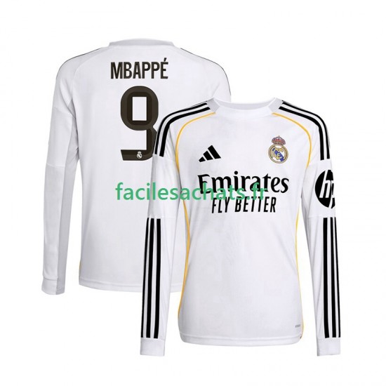Maillot Real Madrid Kylian Mbappe 9 2025-2026 Domicile Homme ML