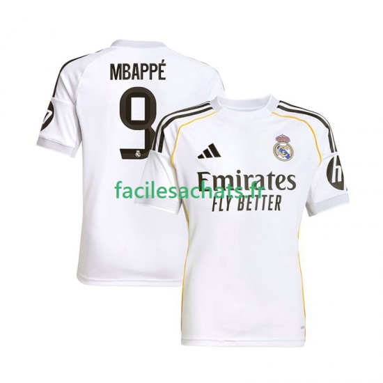 Maillot Real Madrid Kylian Mbappe 9 2025-2026 Domicile Homme MC