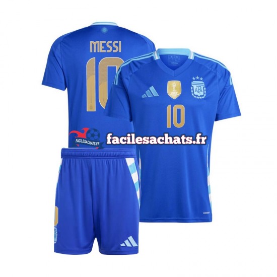 Maillot Argentine Lionel Messi 10 Copa America 2024 Bleu Extérieur Enfant MC