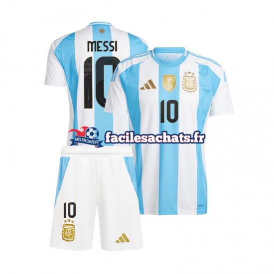 Maillot Argentine Lionel Messi 10 Copa America 2024 Bleu Blanc Domicile Enfant MC