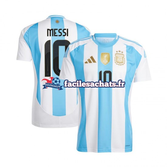 Maillot Argentine Lionel Messi 10 Copa America 2024 Bleu Blanc Domicile Homme MC