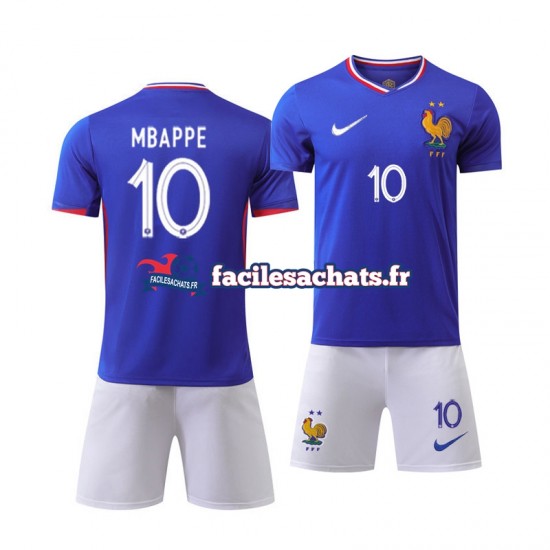 Maillot France Kylian Mbappe 10 Euro 2024 Bleu Domicile Enfant MC