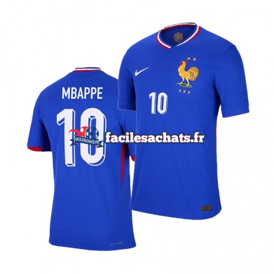 Maillot France Kylian Mbappe 10 Euro 2024 Bleu Domicile Homme MC