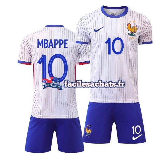 Maillot France Kylian Mbappe 10 Euro 2024 Blanc Extérieur Enfant MC