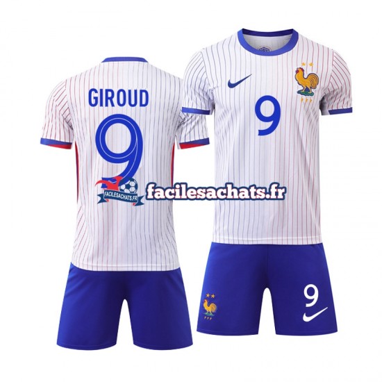 Maillot France Olivier Giroud 9 Euro 2024 Blanc Extérieur Enfant MC